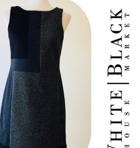 White House Black Market Black and Gray Colorblock Midi Dress